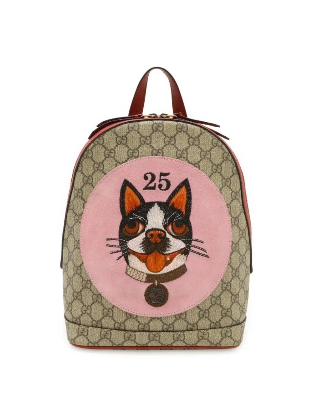 Gucci GG Supreme Bosco Applique Dog Backpack Leather Beige